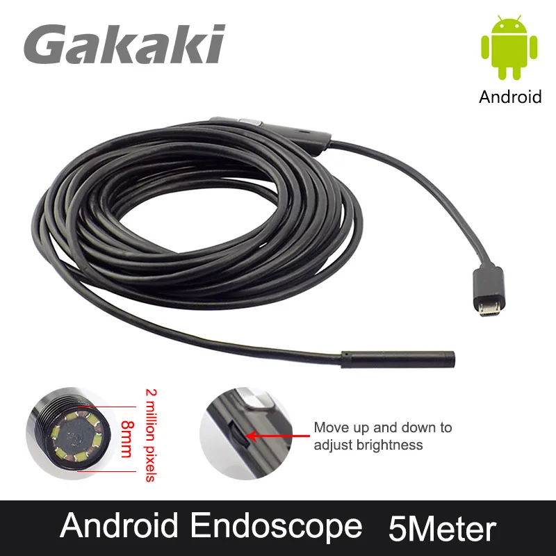 Acheter Gakaki 2MP 8mm 720 p Android OTG USB D endoscope 5 m USB Caméra Serpent Flexible Téléphone Android Étanche D inspection caméra d endoscope