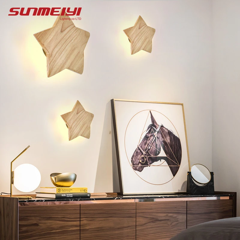 

Modern LED Wall Lamps Wooden Star Lights For Bedside Kids room Living room luminaria de parede Sconce Wall Lamps Home decor