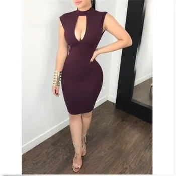 

Women Sexy Casual Midi Dress Summer Party Evening Bodycon Sleeveless Dresses Ladies' New Hollow Out Pure Color Vestido Hot Sale