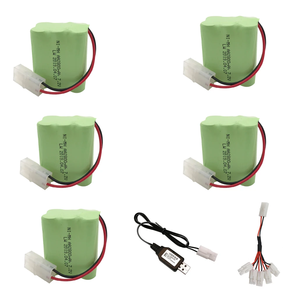 

7.2v 2800mah AA NI-MH Battery with USB charger 5in1 cable High capacity electric toy battery Remote car ship robot 7.2v L6.2-2P