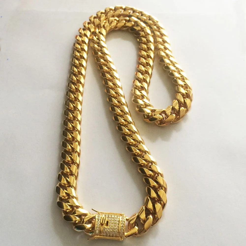 Baratos Hip hop 10 14mm hombres cubanan Miami cadena collar Acero inoxidable strass cierre helado oro plata Cadena de fundición collares