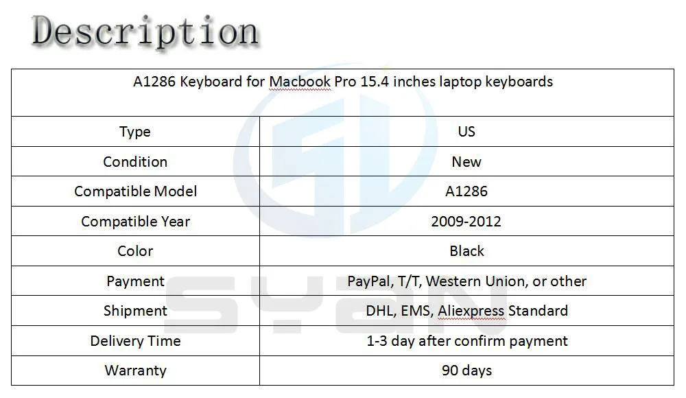 A1286 Клавиатура для ноутбука Macbook pro 15,4 дюймов ноутбук MB985 MB986 MC371 MC372 MC373 MC721 MC723 MD103 MD104 клавиатуры 2009-2012