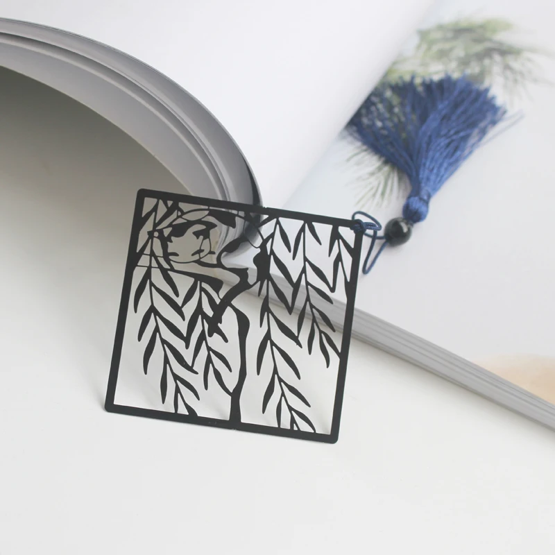 

Willow Bookmark Stainless Steel Bookmark Chinese Style Classical Tassel Bookmark Teacher Gift 1PCS