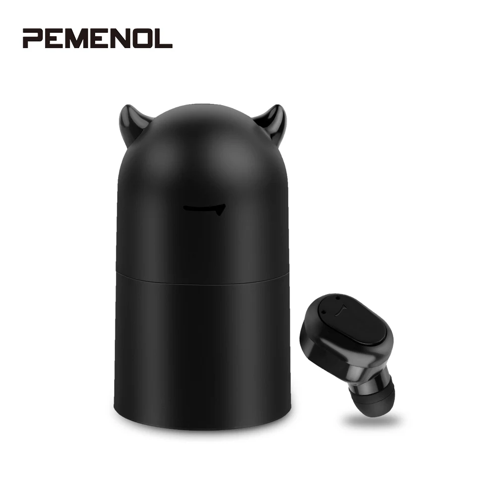 

Newest True wireless single bluetooth earphone cute cotton box headset HiFi stereo sound with charging box headphone for Phone