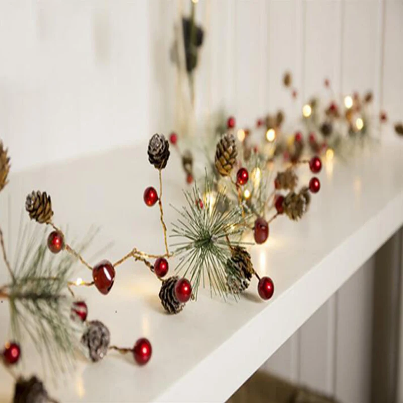 Christmas Tree Lights Led Copper Wire String Pine Cones Star Lights String Festoon Houses Fairy Lights Battery Powered Navidad  (8)