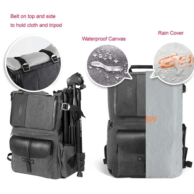 Eirmai Grey Canvas Large Capacity Camera Video