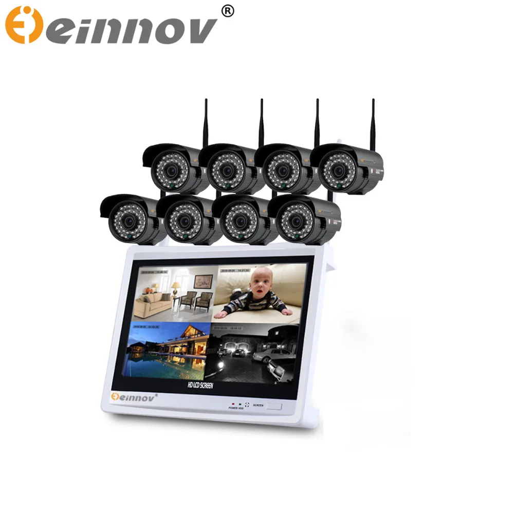

EINNOV 8CH 960P WI-FI Video Security System with 12'' LCD Monitor Screen Wireless NVR CCTV System 7pcs/8pcs 36 IR WIFI IP Camera