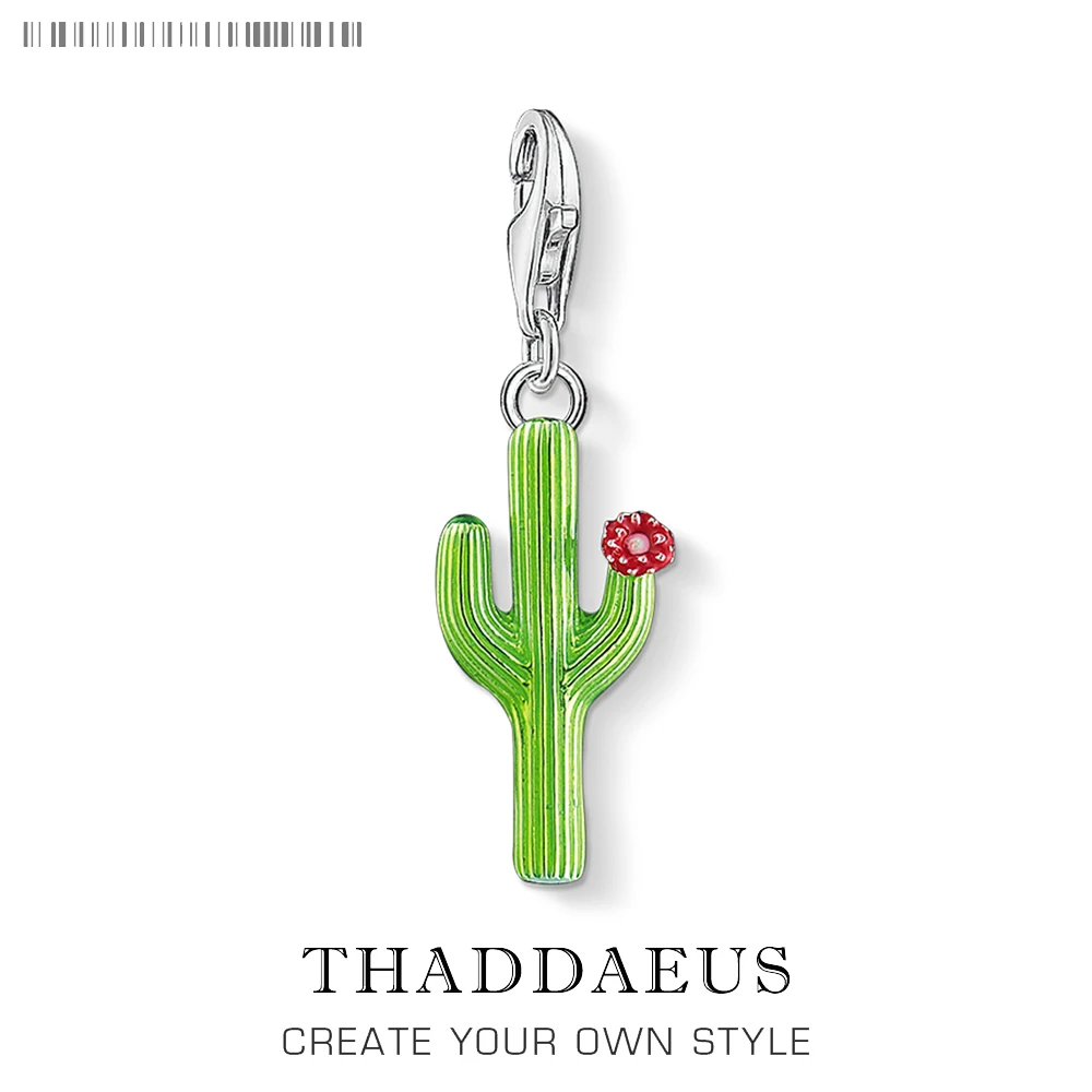 

Cactus with Flower Charm For Women Girls Trendy 925 Sterling Silver Jewelry Fit Bracelet Necklace Phone Chain Keyring Pendant