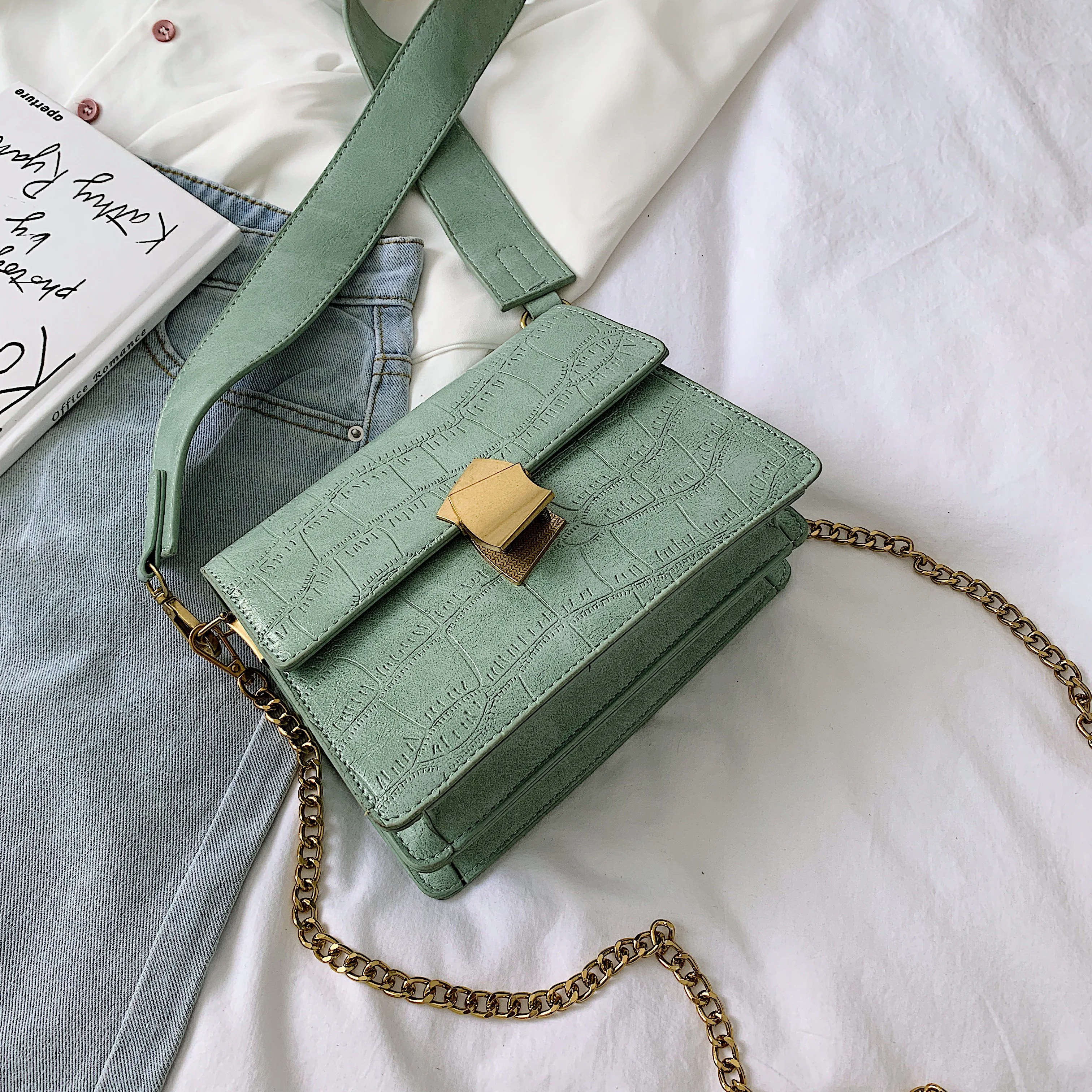 

Stone Pattern Chain Crossbody Bags For Women 2019 Mini Leather Shoulder Messenger Bag Female Travel Purses and Handbags