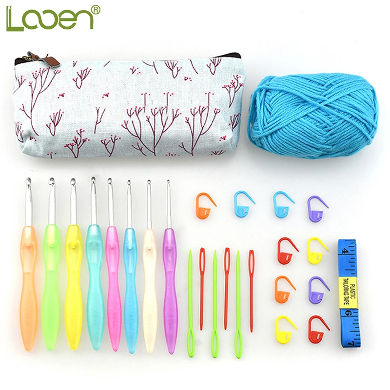 

26pcs/set Looen Crochet Hooks Set Yarn Knitting Hooks Tape Measure Needles Set With Bag For Women DIY Craft Tools Accessories