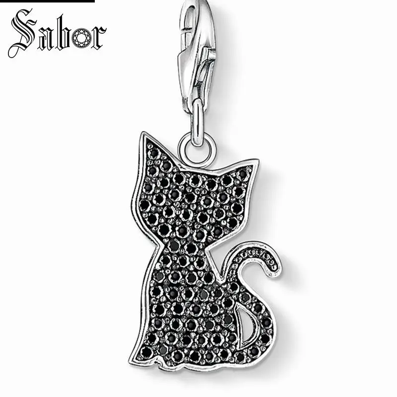 

thomas Black Cat Pave Charm Pendant,2019 Jewelry For Women Girls,womens Cute Gift 925 Sterling Silver Fit Bracelet charms