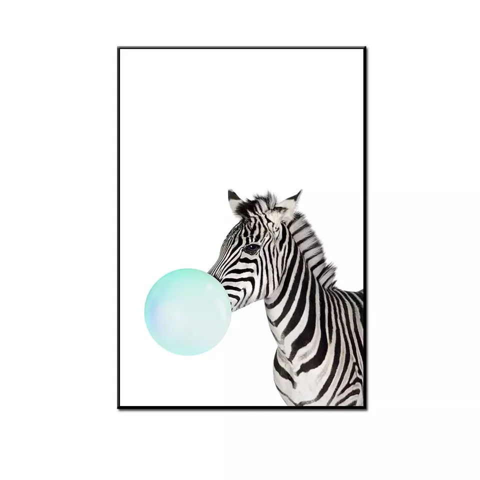 Cartoon Animals Wall Art Zebra Nordic Poster Pictures For Living Room Home Decor Canvas Painting Balloon Picture Print Unframed