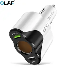Олаф автомобильное зарядное устройство Quick Charge 3,0 с гнездом прикуривателя Автомобильное двойное USB зарядное устройство для iPhone 8 7 6 samsung S8 Xiaomi gps DVR