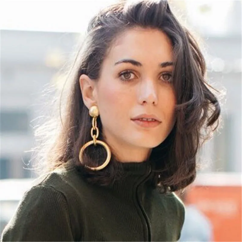 

E0443 New Fashion Gold Color Big Hollow Circle Design Dangle Earring For Women Statement Ear Jewelry Gift For lover Wholesale