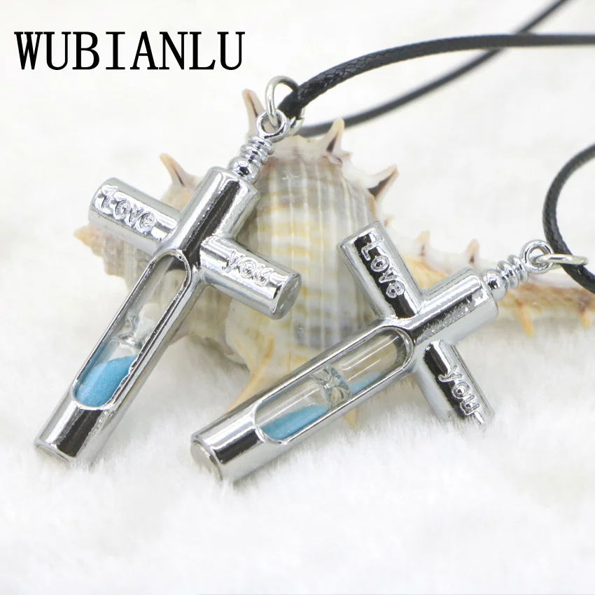Blue Pink Cross hourglass Pendant Necklace (8)