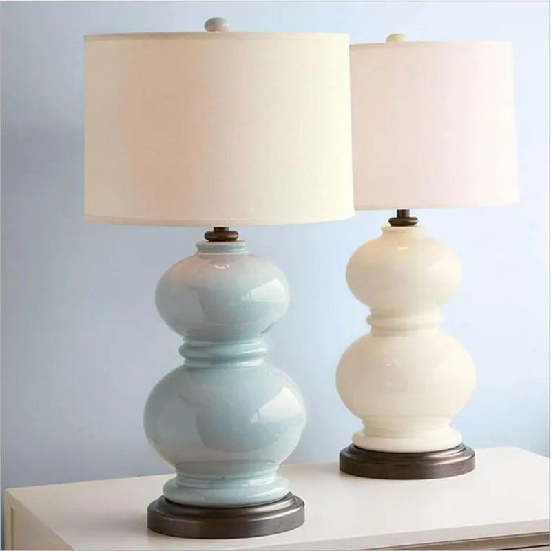 

Modern Chinese Blue/White Ceramic Gourd Fabric Led E27 Table Lamp for Wedding Decor Bedroom Bedside Living Room Light 1344