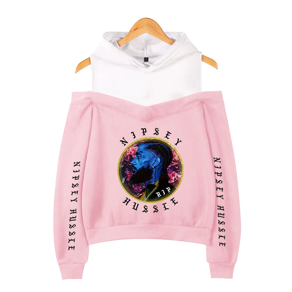 

2019 Rapper nipsey hussle Hooded Sweatshirt printing Women's hip hop casual long-sleeved off-shoulder Hoodies