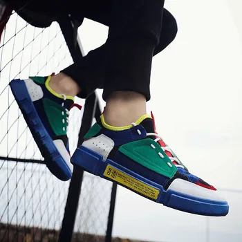 

Personality Color Matching leather Retro Men's Shoes Comfortable Breathable Sports Casual Mesh Shoes Skate PU Shoes Sneakers Men