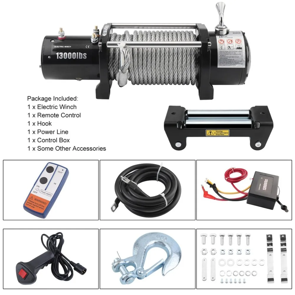 

12V Remote Control Electric Winch Motor Vehicle Winch Load Capacity 13000lb Powerful Accessories EU Plug High Quality