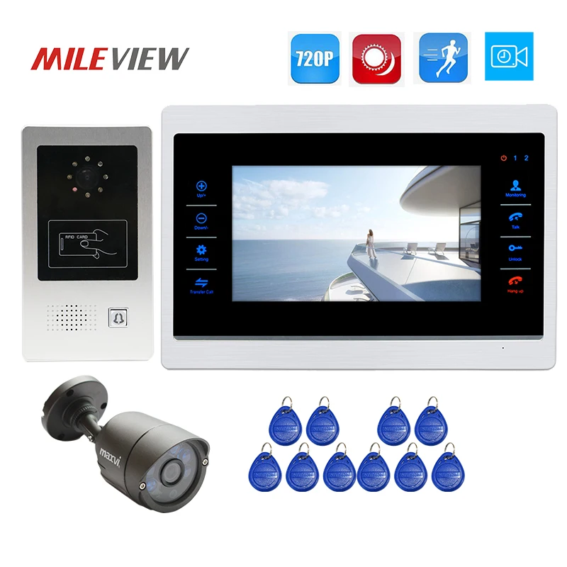 

Free Shipping 1.0MP 720P AHD 7 inch Video Door Phone Intercom Record Monitor Kit RFID Unlock Doorbell Camera + 3.0MP CCTV Camera