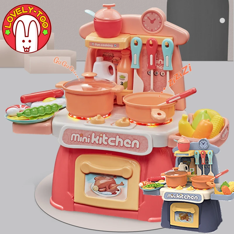 

Kid's Kitchen Set Girls toys Miniature Food Cooking Toy Pretend Play Fast Food Fruits And Vegetables Dinette Child Toy