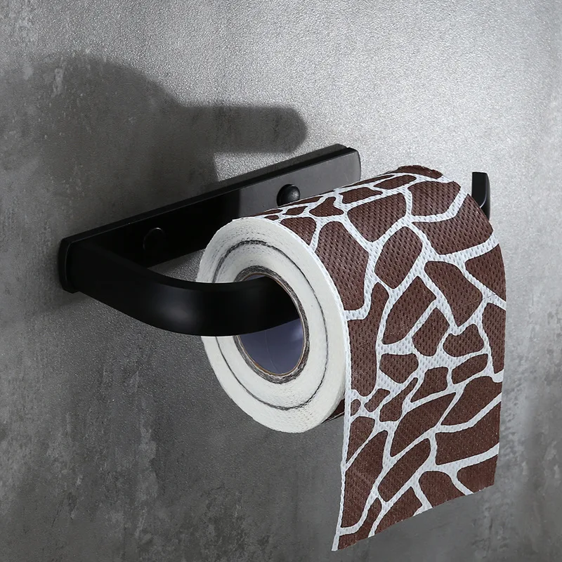 

Black Space Aluminum Bathroom Paper Towel Rack Thickening Base Shelf Wall Mount Bathroom Hardware Accessories Lo10