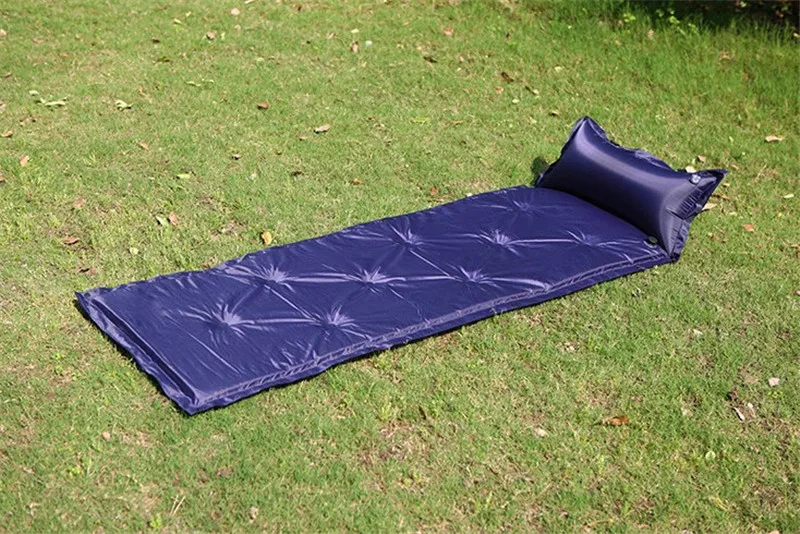 Открытый складной Автоматический надувной коврик для кемпинга спальный влагонепроницаемый матрас Самонадувающийся влагостойкий коврик для палатки с подушкой - Цвет: Синий