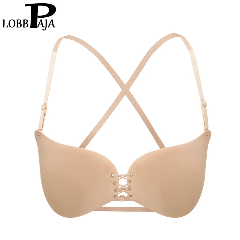 

LOBBPAJA Women Invisible Bra One-piece Hand Shape Cup Seamless X-line Straps Push Up Sexy Brassiere Underwear Bras for Women