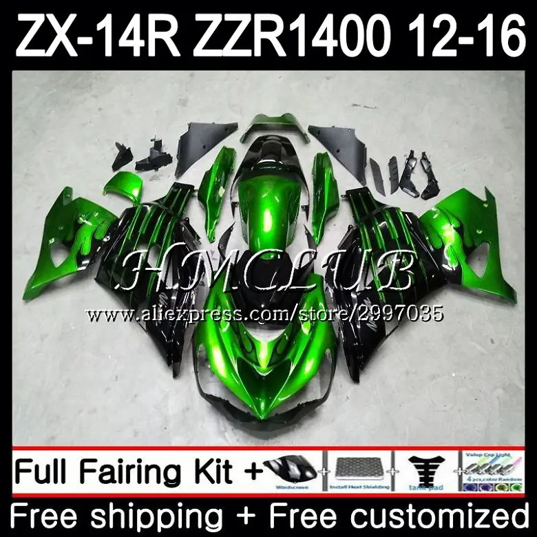 Kit For KAWASAKI NINJA ZX 14R ZZR 1400 ZX14R 12 13 14 15 16 73HC.14 ZZR1400 ZX-14R Green black 2012 2013 Fairing - Цвет: No. 1