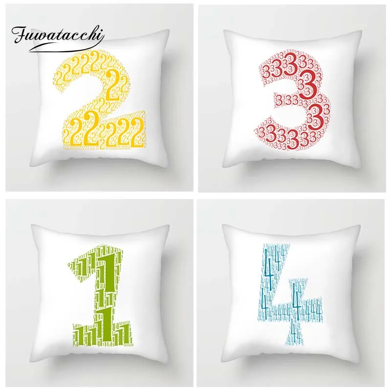 

Fuwatacchi Multi-Color Numbers Cushion Cover Cute 0-9 Numbers Throw Pillow Cover For Sofa Home Decor Pink Green Paint Pillowcase