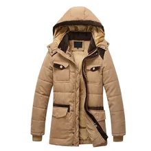 Men Winter Parka Men Hooded Collar Coat Men’s Warm Jacket Windproof Casual Outerwear Thick Medium Long Coat Men Parka Size 3XL