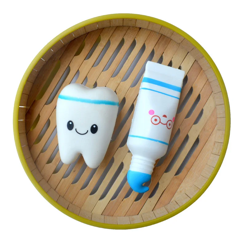 

2pcs Cute Cartoon Tooth Pendant Squishy soft Toy Slow Rising Hand Spinner Teeth toothpaste Soft Squeeze Cute Stretchy Toy Gift