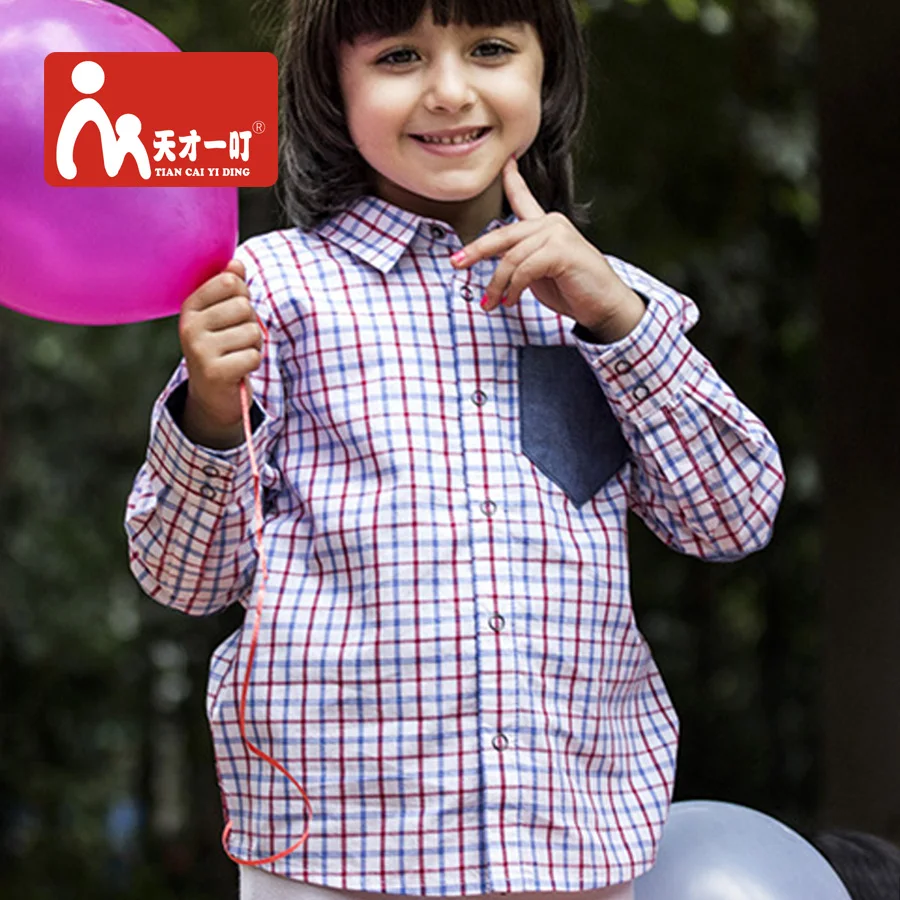 

Children Kids Long Sleeve Plaid Blouse Shirt with Y-Neck Collar Tops Clothes for Girls