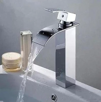 

Modern Waterfall Thin Spout Brass Chrome Tall Bathroom Vanity Sink / Basin Torneira Cozinha Faucets Mixers Taps (UP-2802)