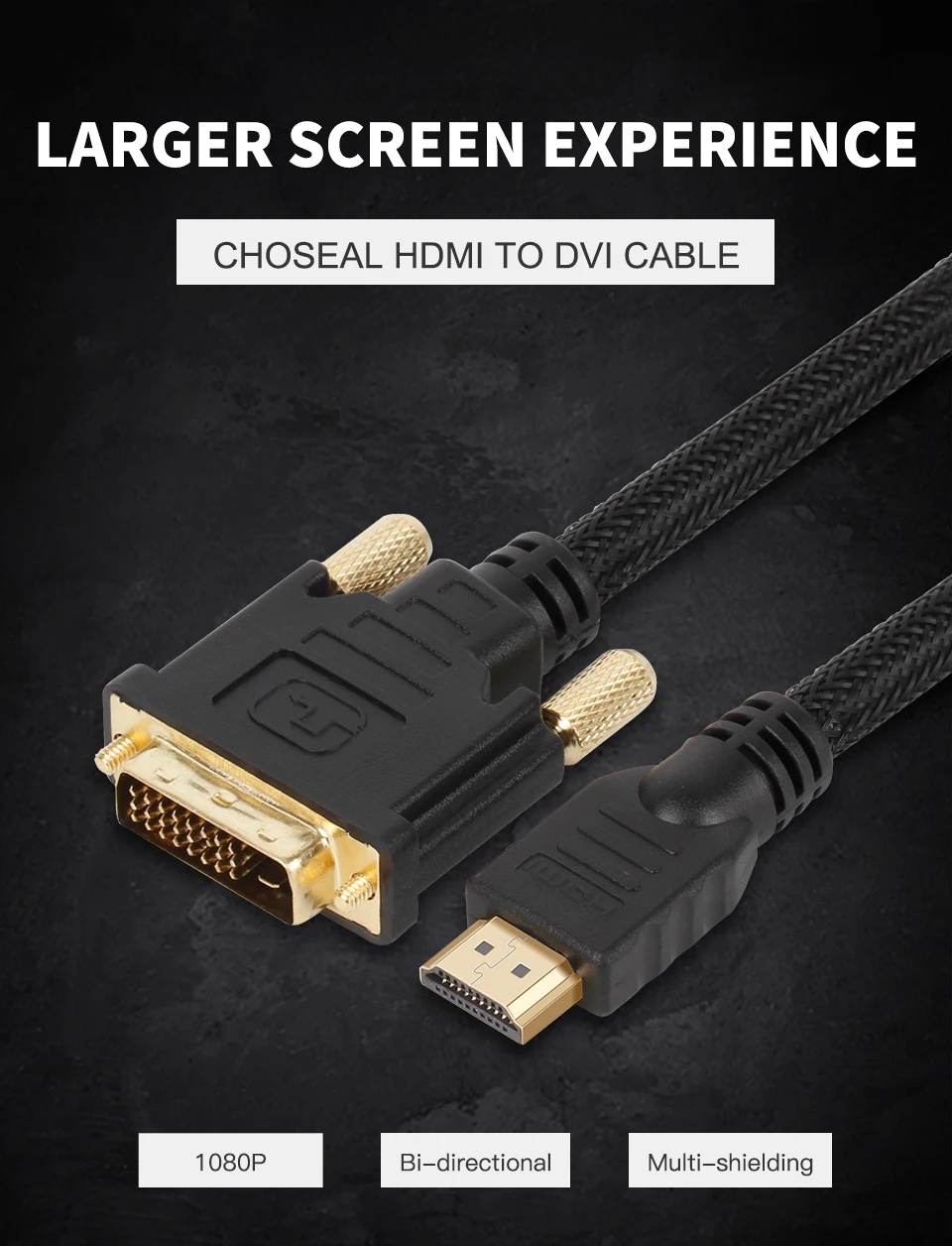 CHOSEAL HDMI To DVI Cable DVI 24+1 Pin Adapter 4K 1080P Bi-directional DVI D Male to HDMI Male Converter Cable for LCD DVD HDTV  (1)
