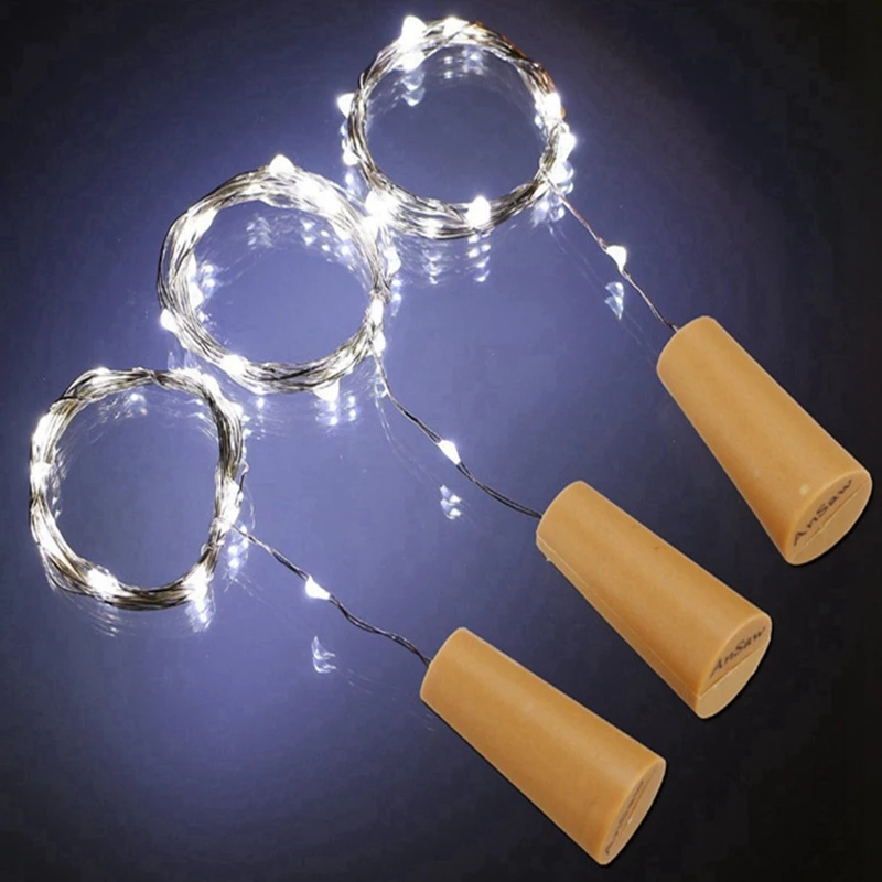 2 м 20 светодиодный светильник в форме пробки, стеклянные винные медные клеммы для проводов батарея для светящейся гирлянды для рождественского свадебного украшения