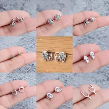 Модные серьги из серебра 925 для женщин, очаровательные серебряные женские серьги с собачкой, лисой, дельфином, слоном, фламинго, цветами, ювелирные изделия