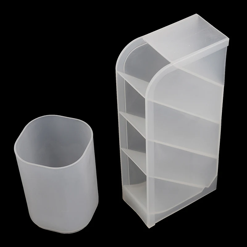 

4 Grid Clear White Office School Storage Case Multi-function Plastic Box Desk Pen Pencil Organizer Desktop Pen Holder
