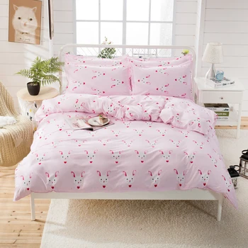 

Princess Pink 4PCS Bedding Set Cartoon Rabbit Print for Kids Duvet Cover With Pillowcases Girls Single Bed Set Home Textiles