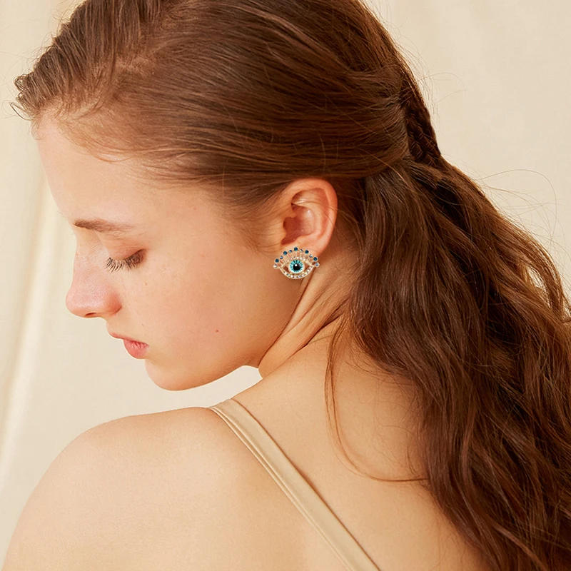 

Lovely Blue Evil Eye Stud Earrings For Women Alloy Crystal Push Back Earrings For Party Jewelry Oorbellen Dropshipping