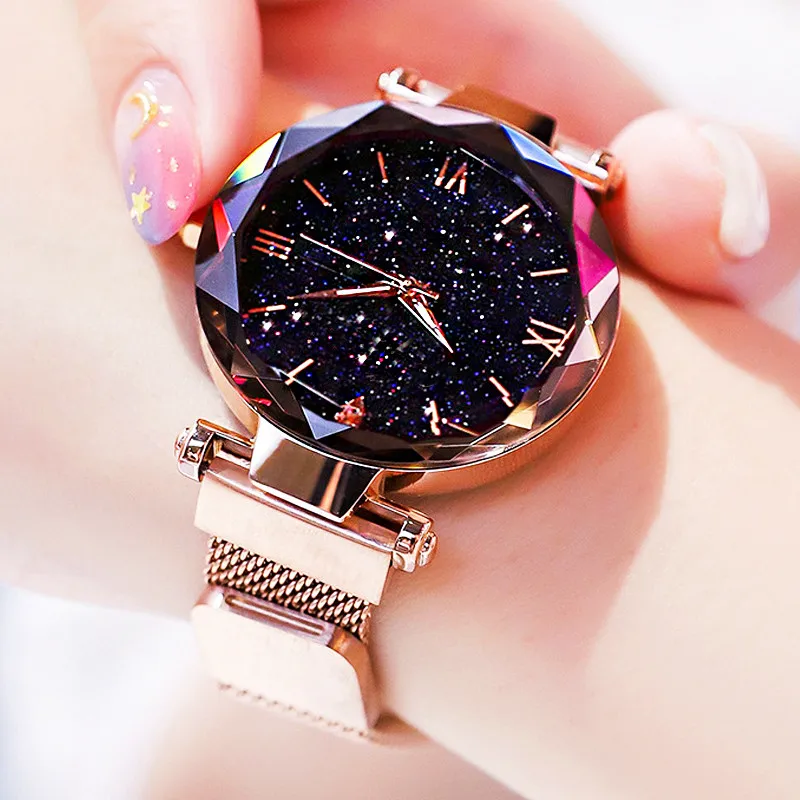 reloj mujer Girls's Vogue Starry Sky Watches Magnet Buckle Mesh Belt Diamond Quartz Watch Girls Costume Clock relogio feminino