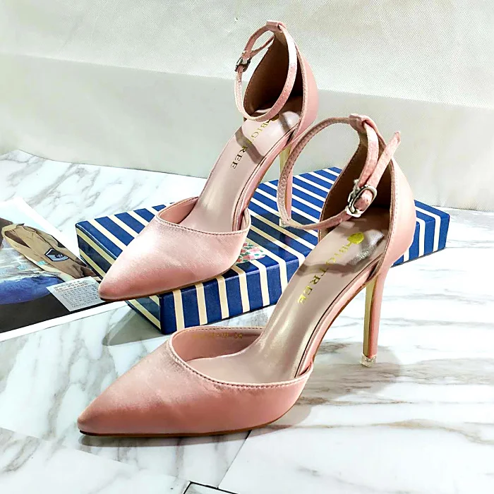 

Koovan Women Sandals 2018 Woman Shoes Pumps Satin High Heel Shoes 9.5cm Ladies Point Women Summer