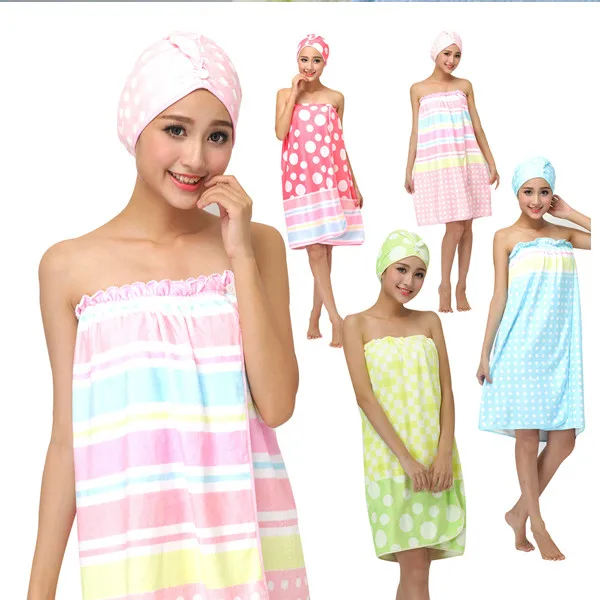 2016 New Women Bath Body Wrap + Hair Turban Set 1PC/Lot Microfiber