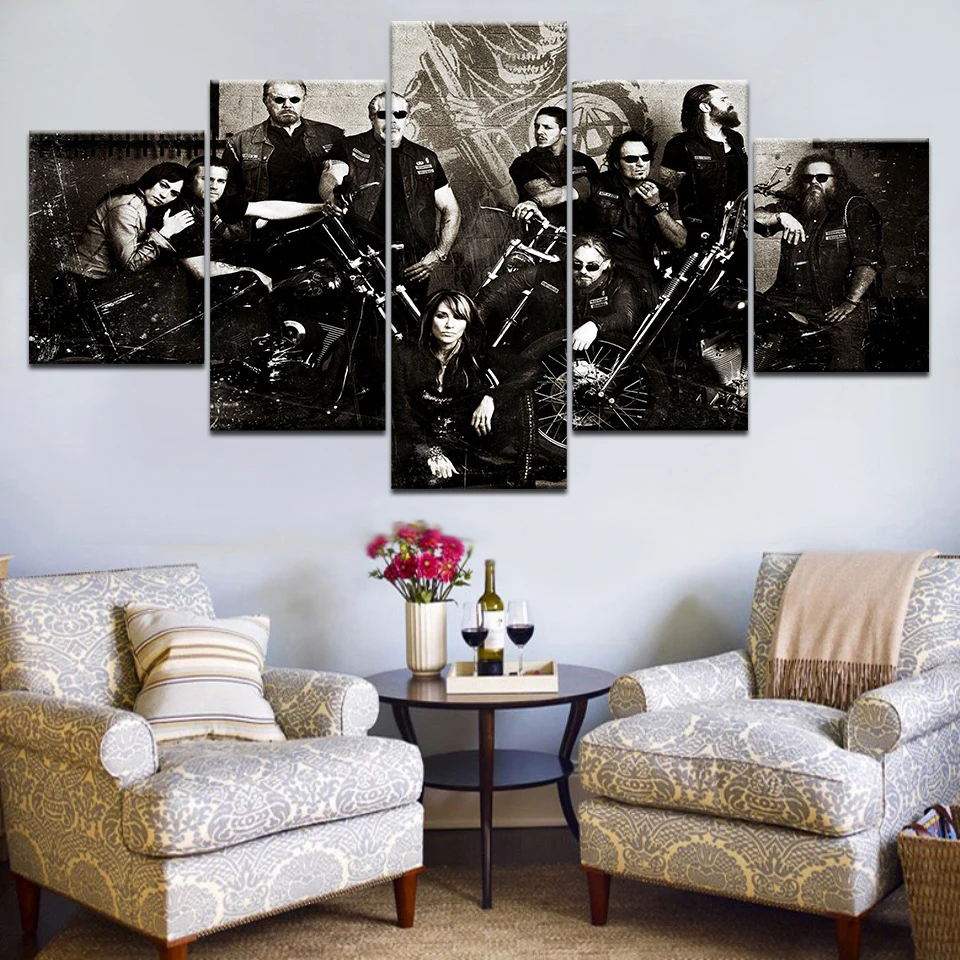 

5 pcs HD Printed Canvas TV series Sons of Anarchy posters Print On Canvas wall Art Painting For home living room decoration