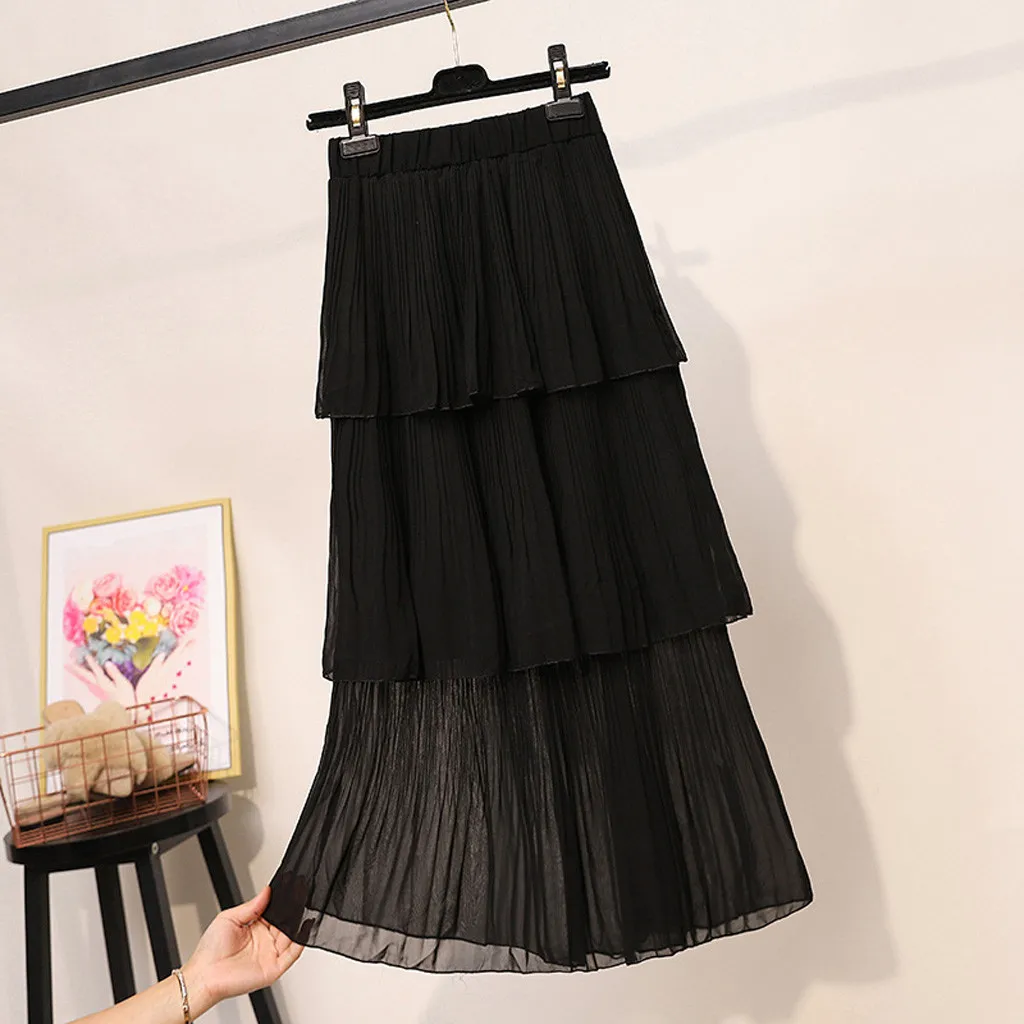 

Summer Streetwear Women Ruffle Pleated Maxi Skirt Black Harajuku Long Skirt Gothic Women Clothes Kawaii Skirts Womens 2019