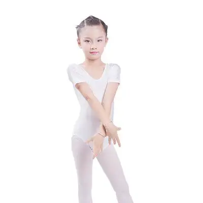 Гимнастический купальник для подростков, балетная пачка с короткими рукавами, танцевальный купальник для детей девочек, балетный костюм, детские костюмы для танцев - Цвет: Белый