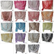 Женская кружевная прозрачная Цветочная вуаль церковная Мантилья шарф шаль с кисточками Новая мода 18 цветов пляжная одежда s