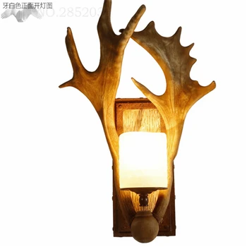 

LFH European American Style Vintage Wall Lamps Lantern Resin Wooden Lights Antlers Lamp Bar Cafe Bedroom Living Room Lighting