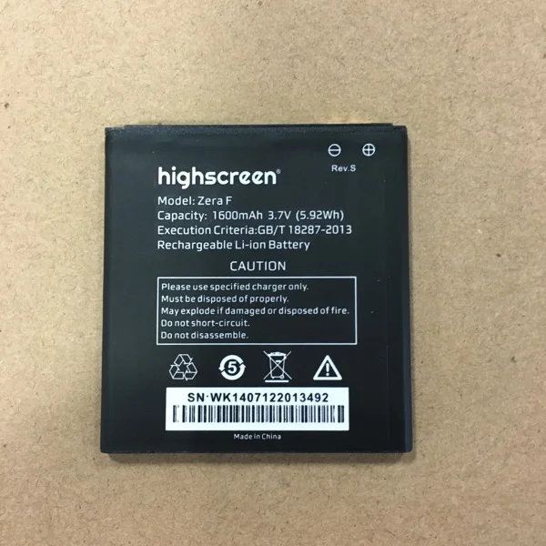 

For highscreen Zera F Rev.S Battery 1600mAh Accumulator (54x57mm)