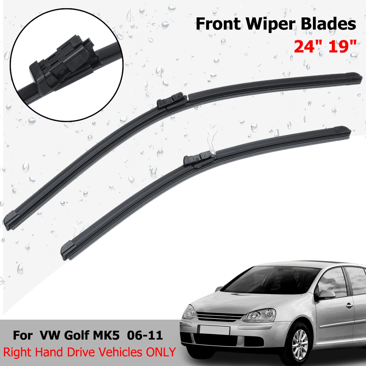 24" 19" Car Front Windscreen Wiper Blades For VW Golf MK5 2006 2007